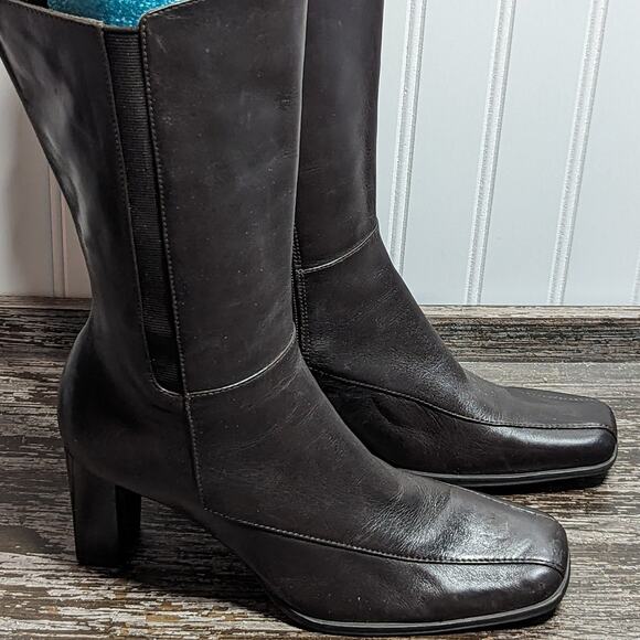 Worthington Women's Brown Leather Mid Calf Heeled Boots Size 8M - Picture 1 of 7
